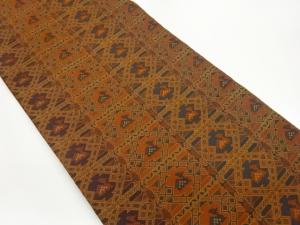 格子に有栖川文模様開き名古屋帯（額縁仕立て）